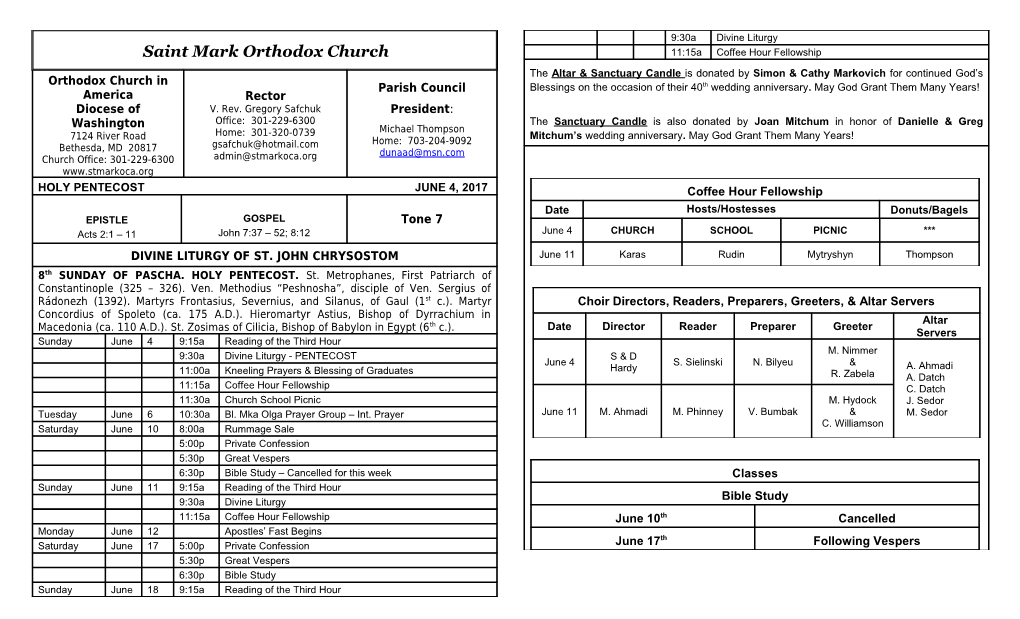 Choir Directors, Readers, Preparers, Greeters, & Altar Servers