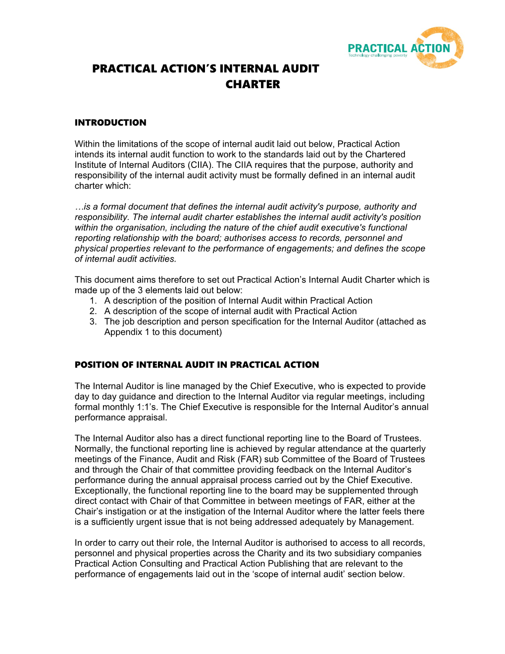 Practical Action S Internal Audit Charter