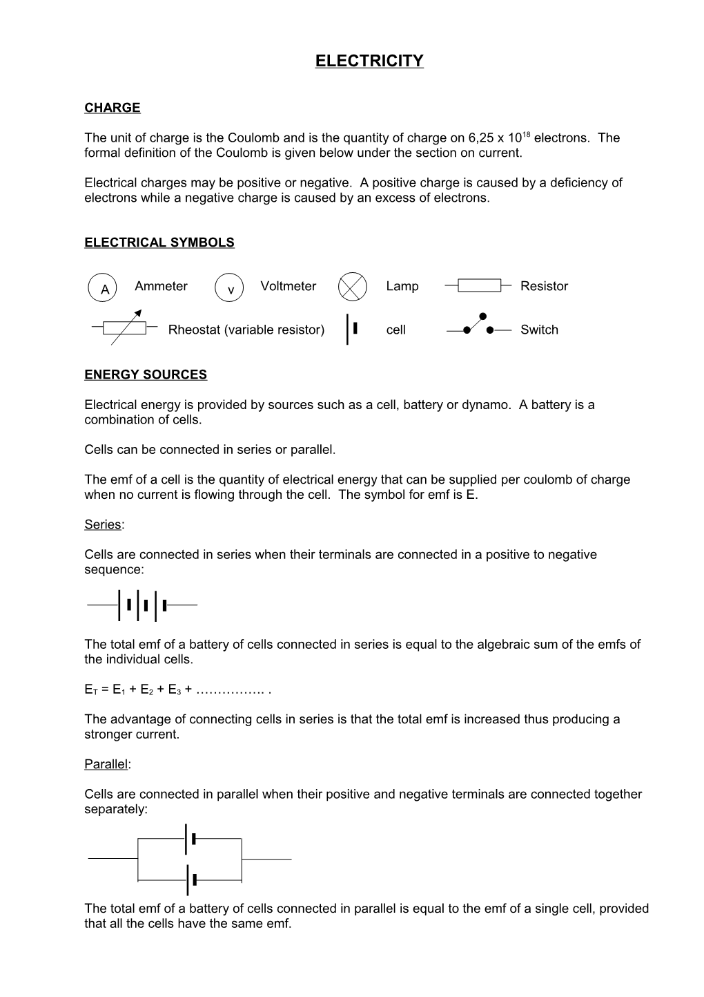 Grade 10 - Electricity Notes