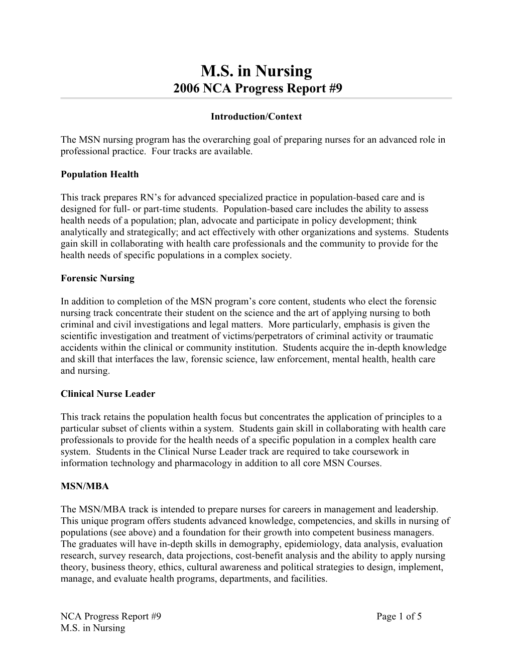 2006 NCA Progress Report #9