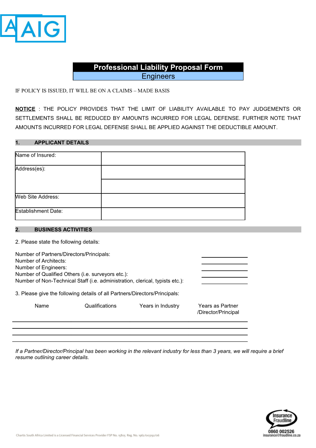 Financial Institutions Professional Indemnity Proposal Form