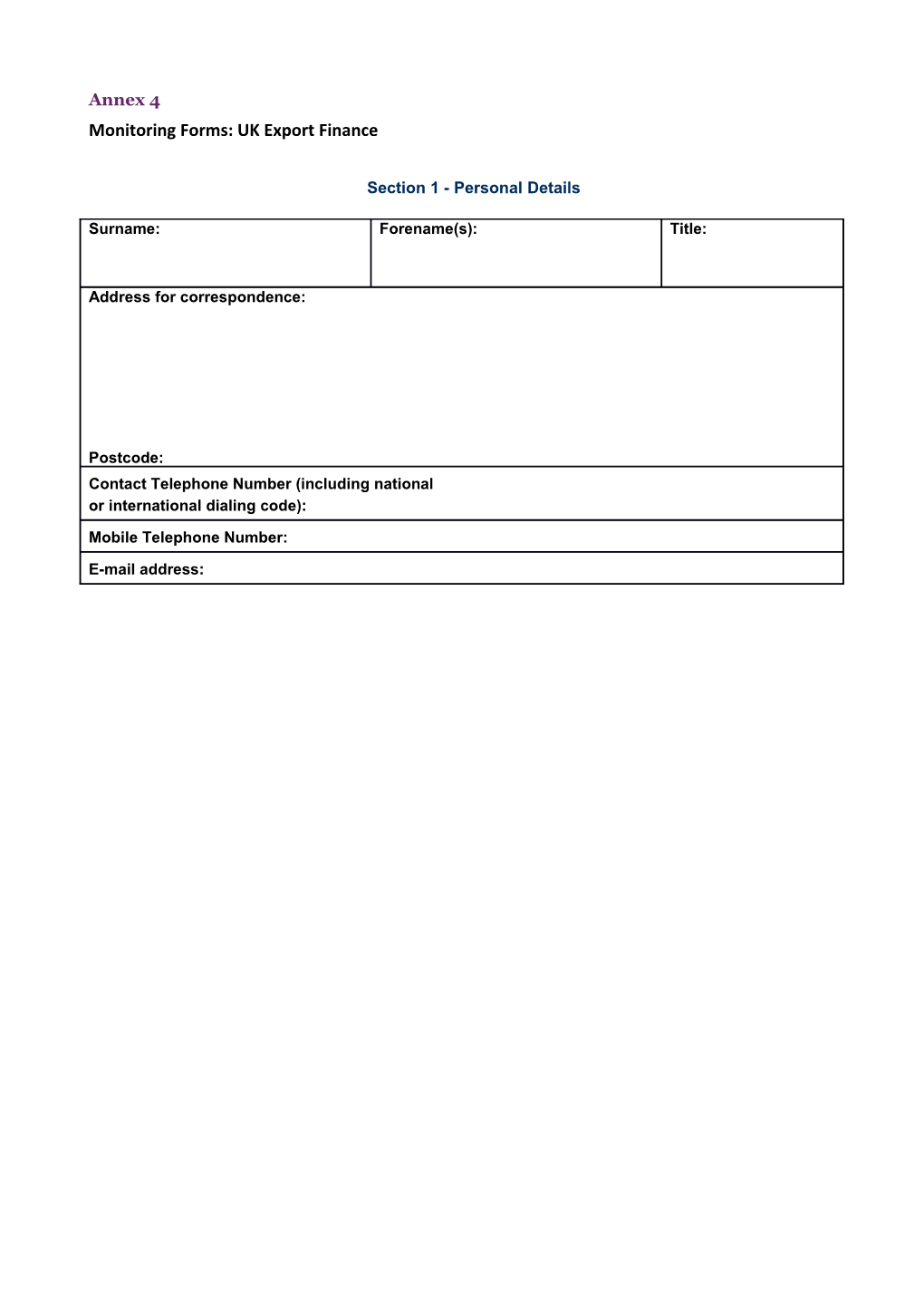 Monitoring Forms: UK Export Finance