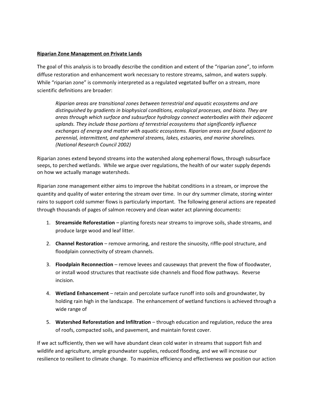 Riparian Zone Management on Private Lands