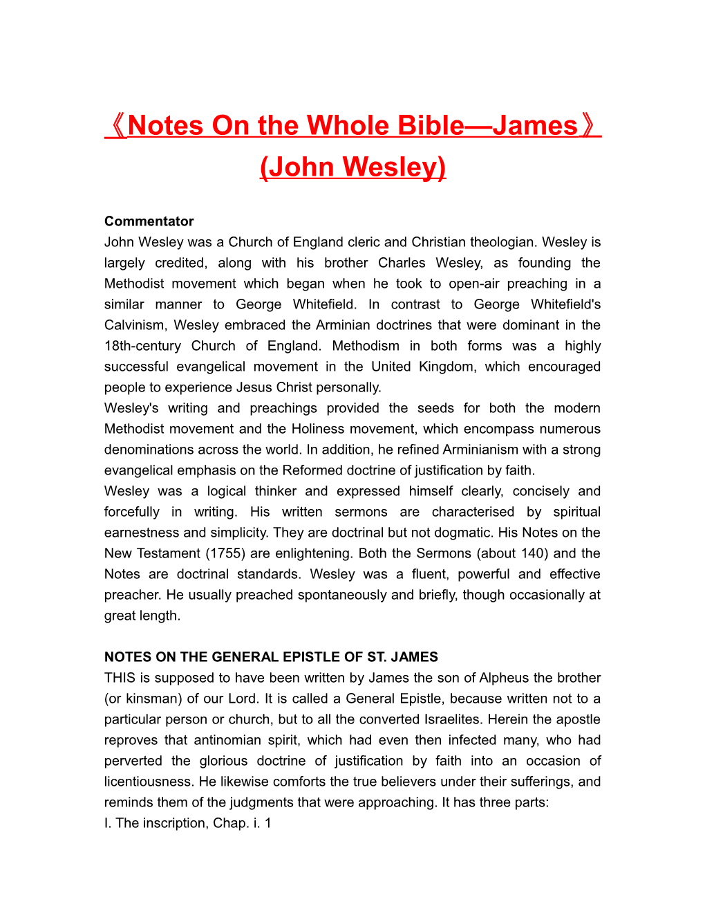 Notes on the Whole Bible James (John Wesley)