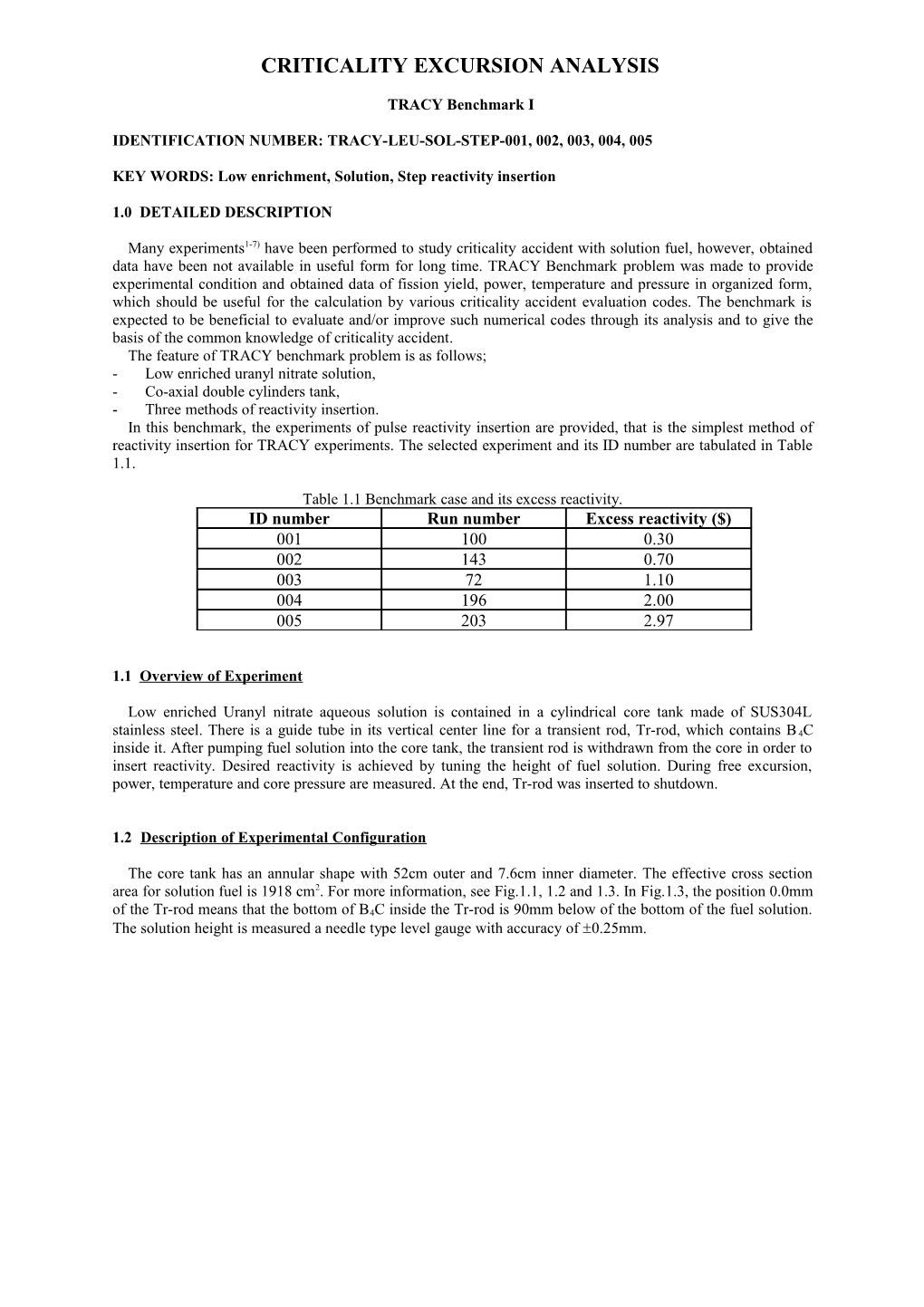 Criticality Excursion ANALYSIS