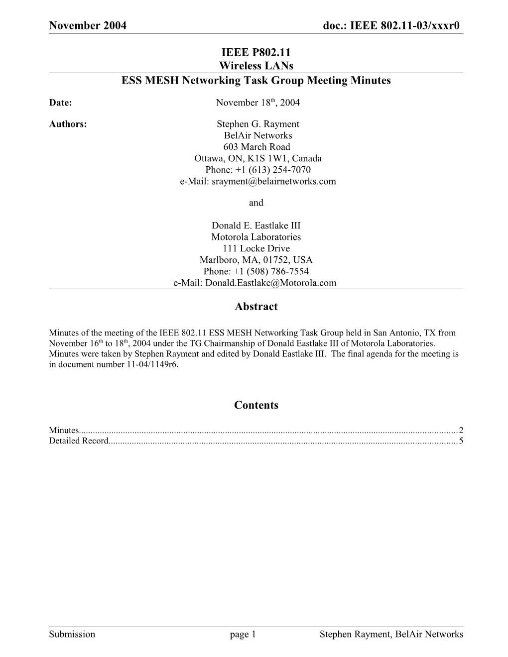 ESS MESH Networking Task Group Meeting Minutes