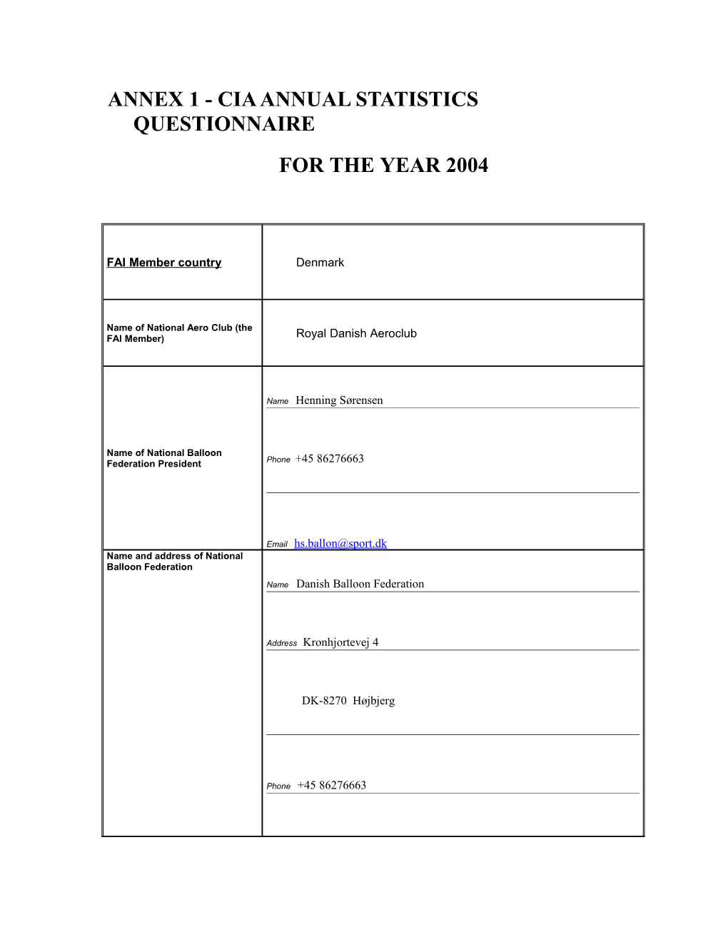 Annex 1 - Cia Annual Statistics Questionnaire