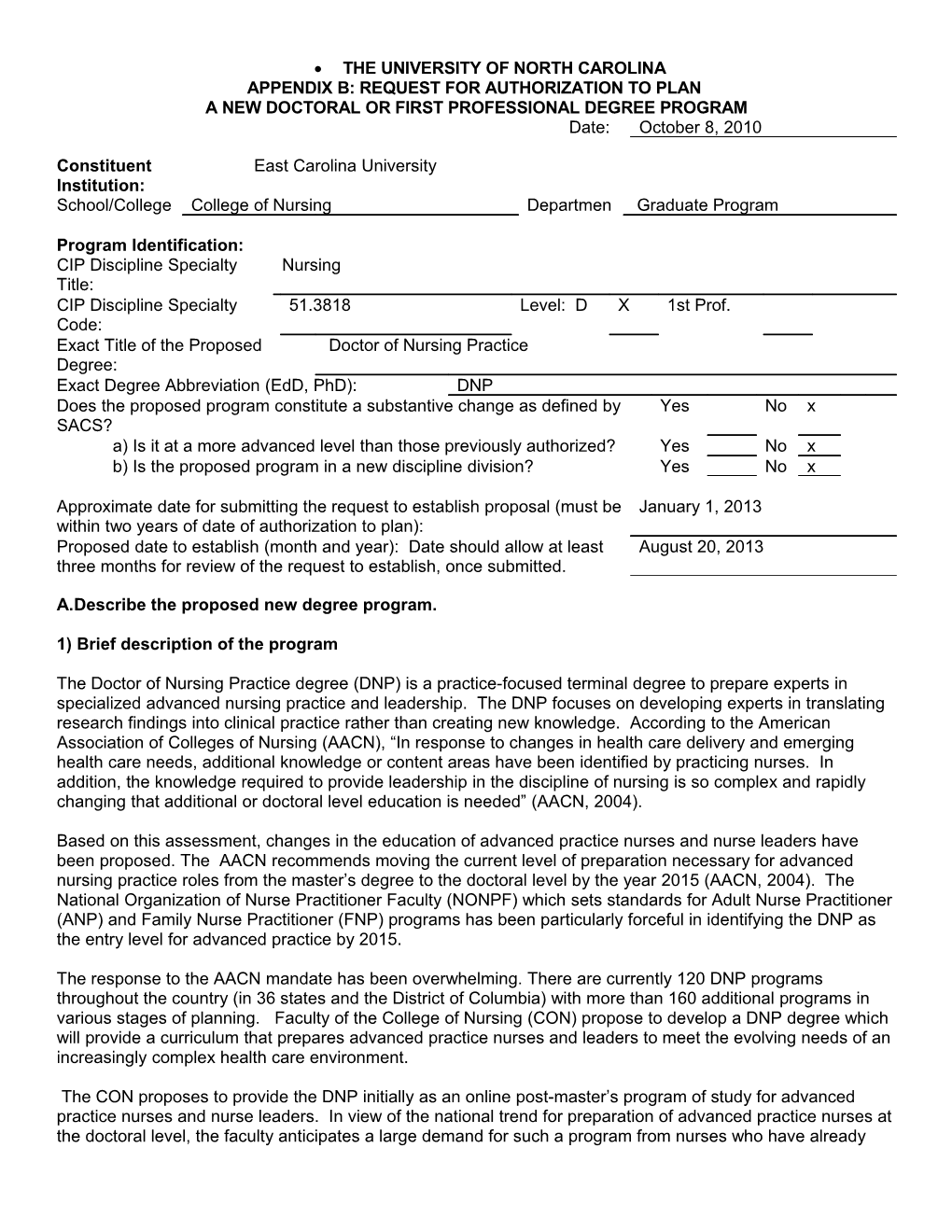 Appendix B: Request for Authorization to Plan