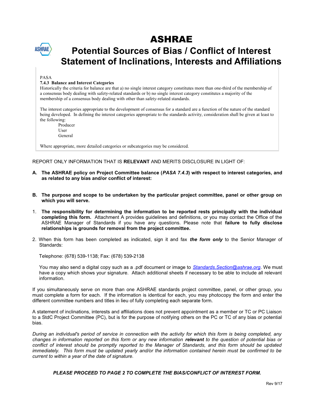 The ASHRAE Policy on Project Committee Balance (PASA 7.4.3) with Respect to Interest Categories