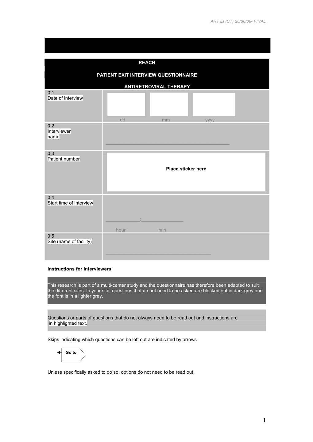 PATIENT Exit INTERVIEW QUESTIONNAIRE