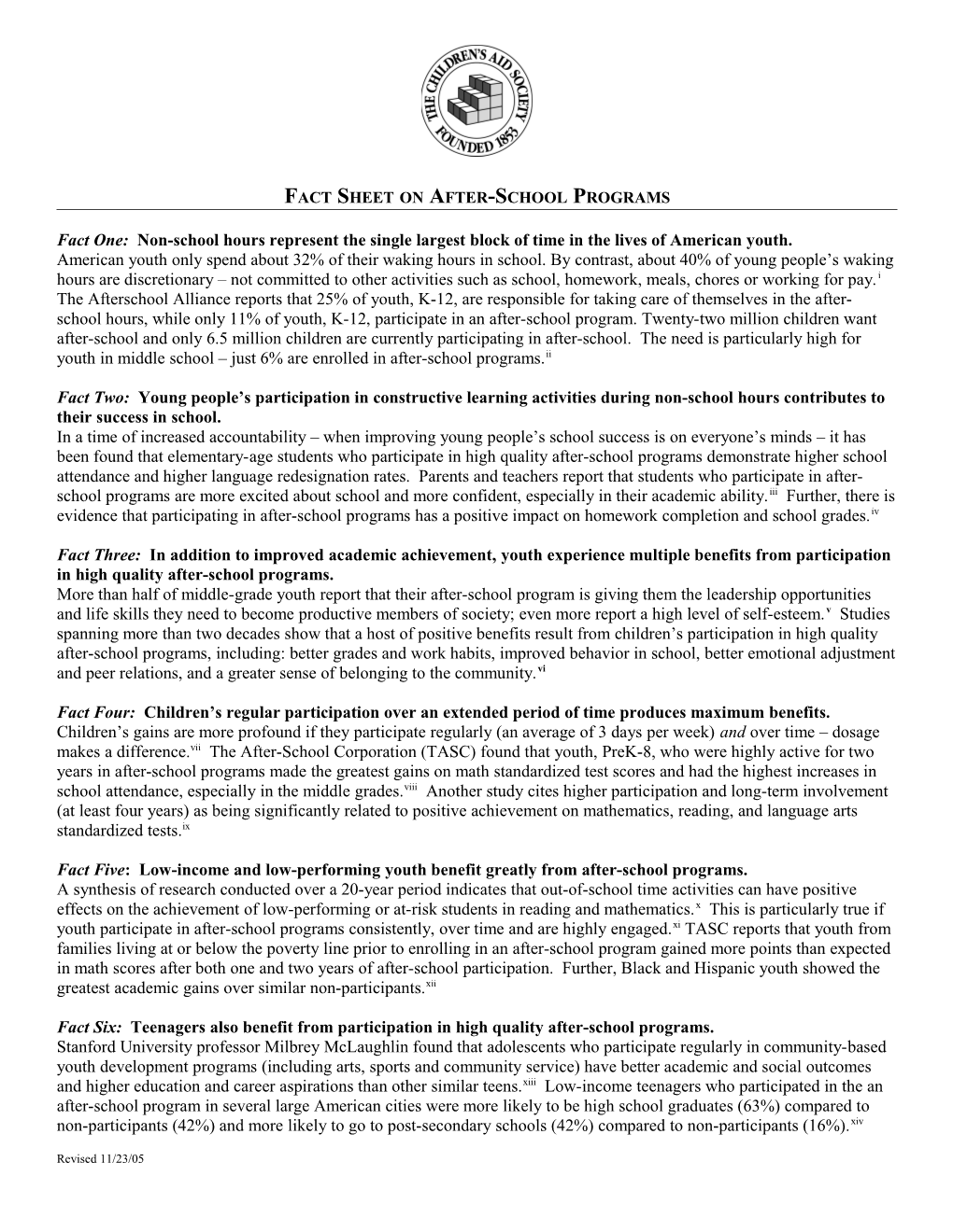 Fact Sheet on After-School Programs