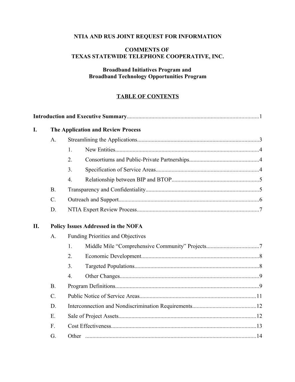 Comments of Texas Statewide Telephone Cooperative, Inc