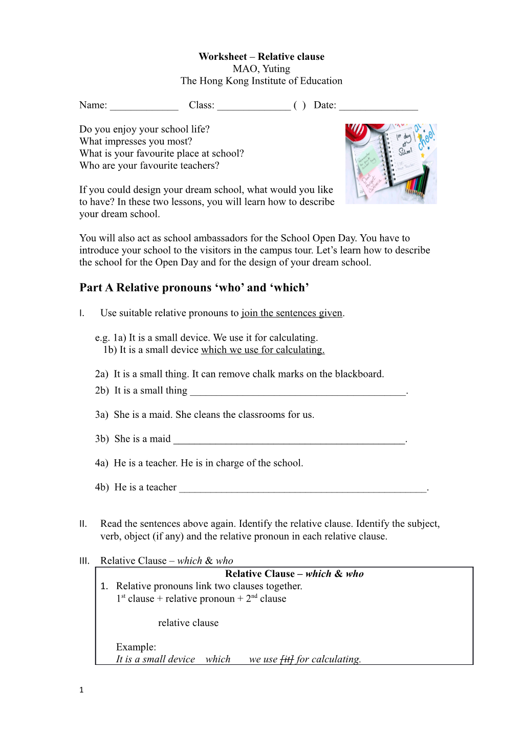 Worksheet Relative Clause