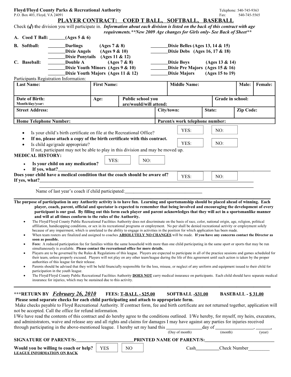 Floyd/Floyd County Parks & Recreational Authority