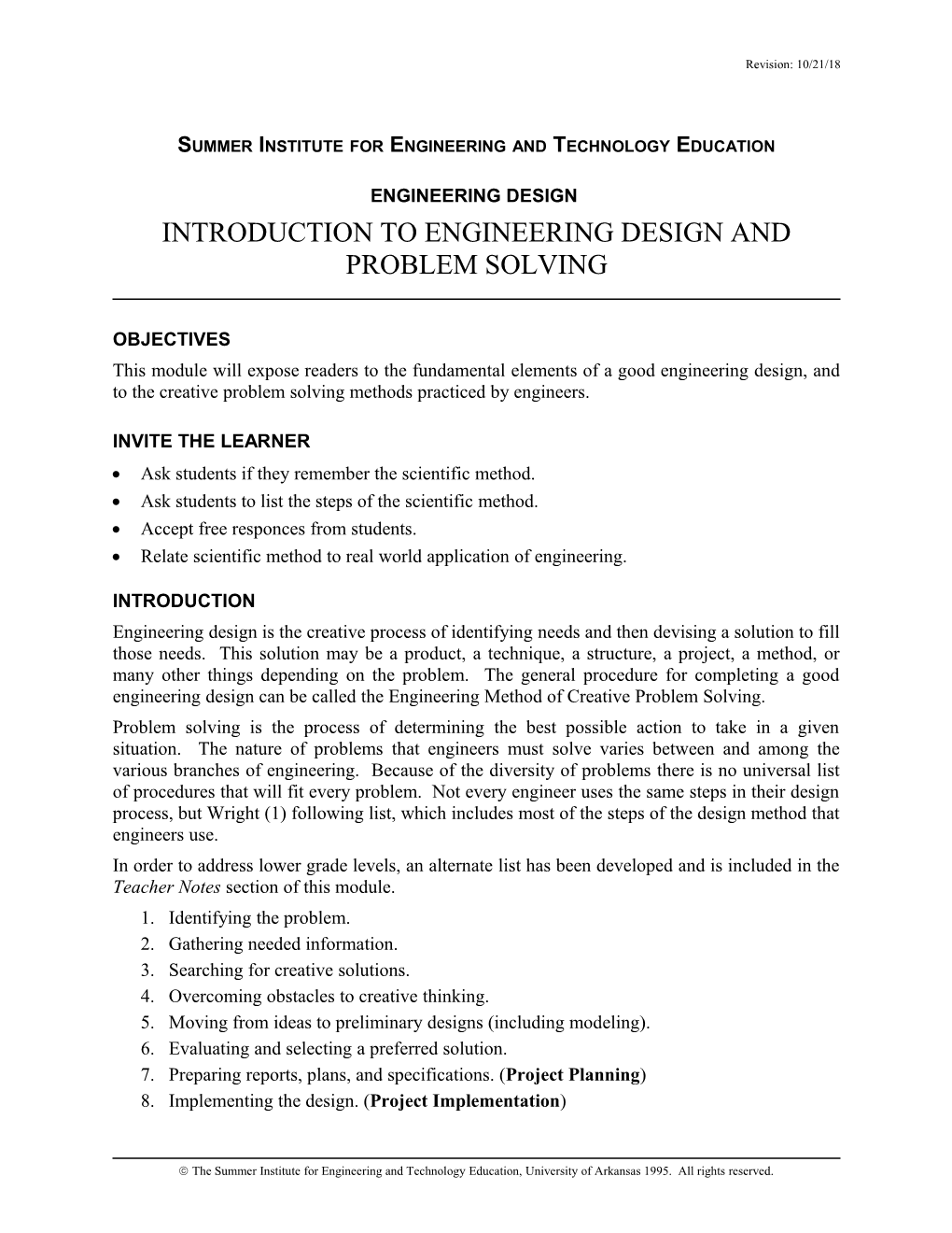 Introduction to Engineering Design and Problem Solving