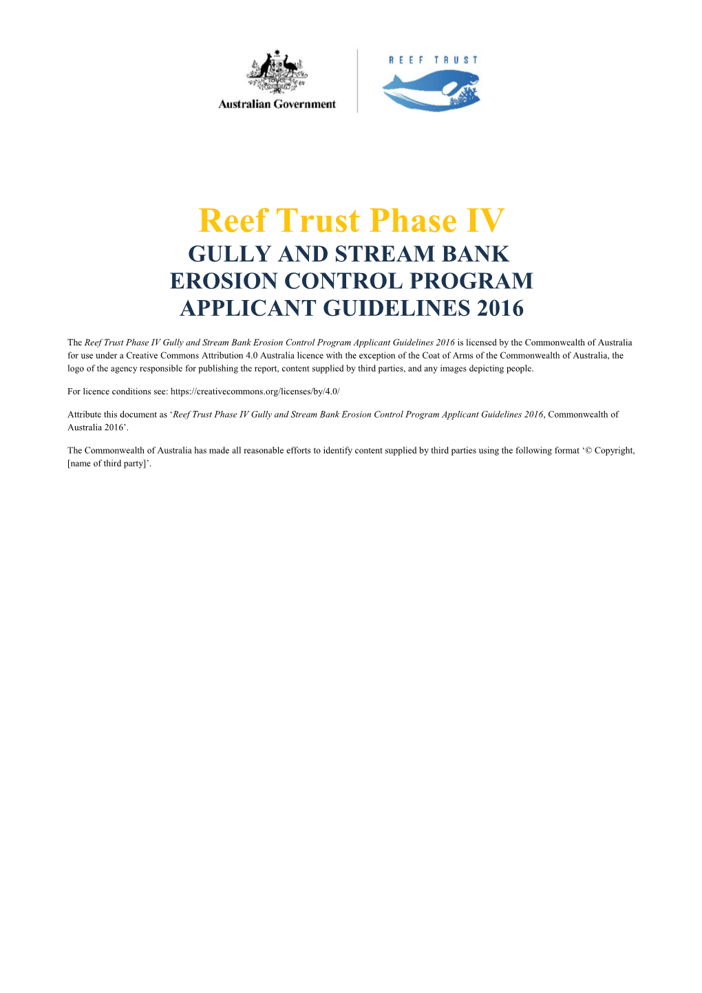 Reef Trust Phase IV: Gully and Stream Bank Erosion Control Program - Applicant Guidelines 2016