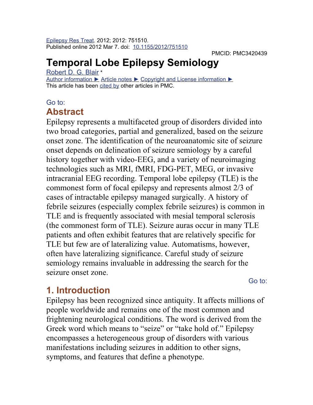 Temporal Lobe Epilepsy Semiology