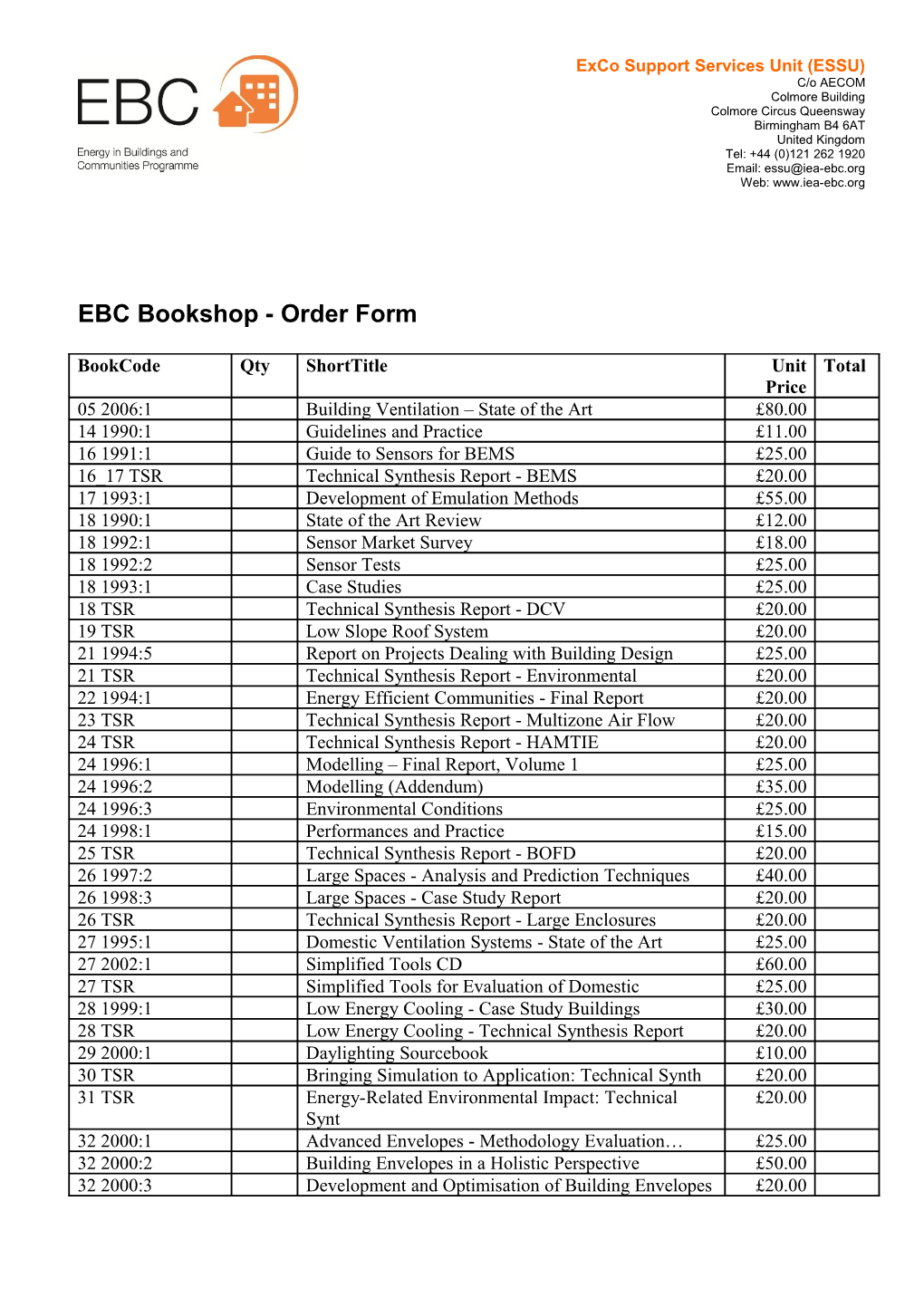 ECBCS Bookshop Order Form