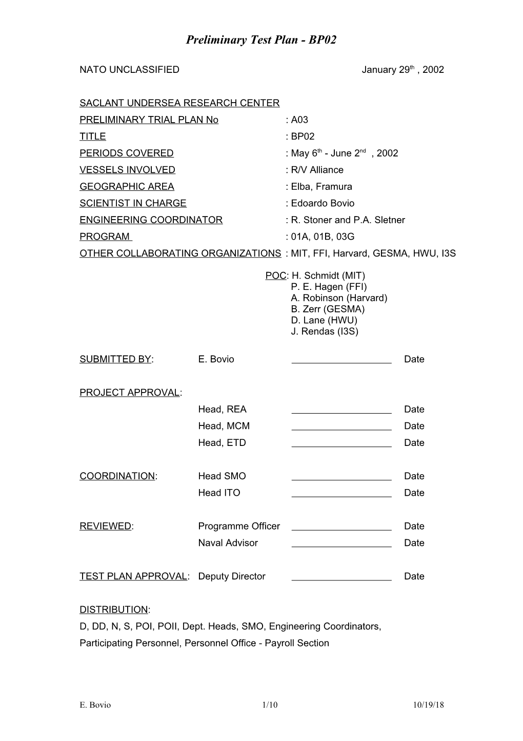 Preliminary Test Plan - BP02