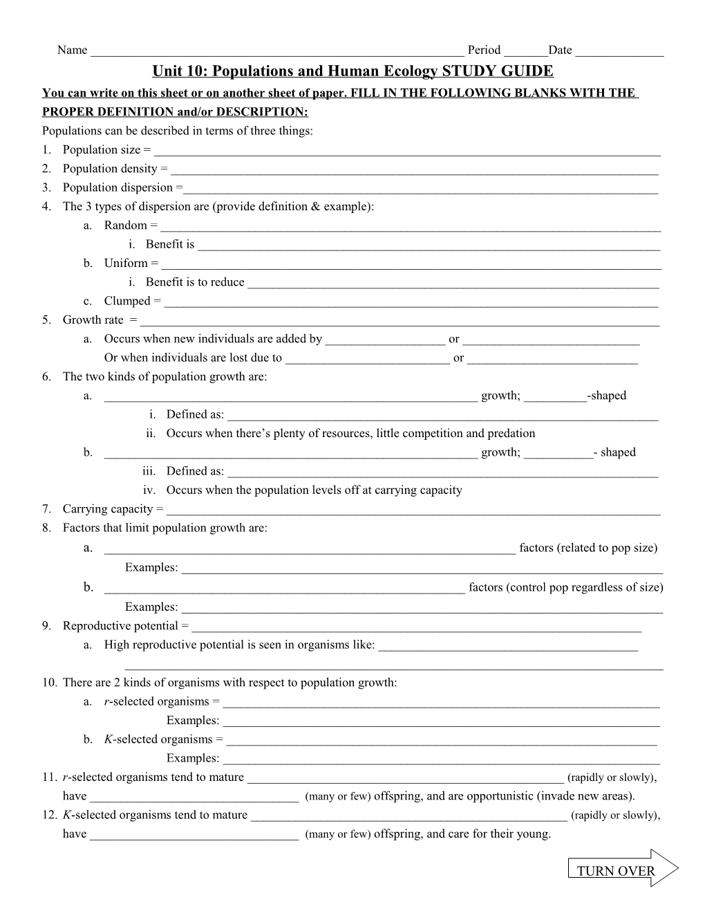 Population & Biodiversity Study Guide