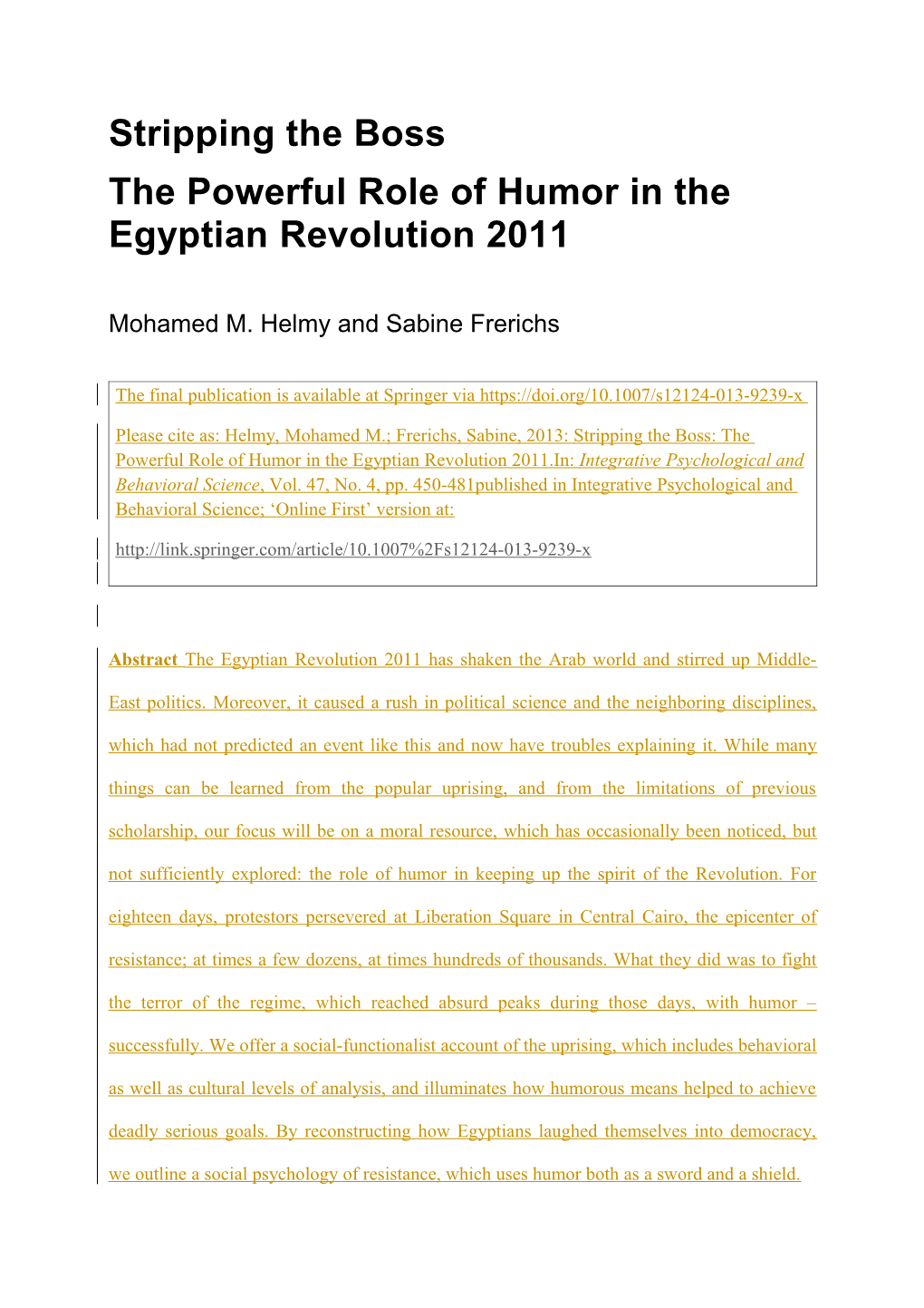 The Powerful Role of Humor in the Egyptian Revolution 2011