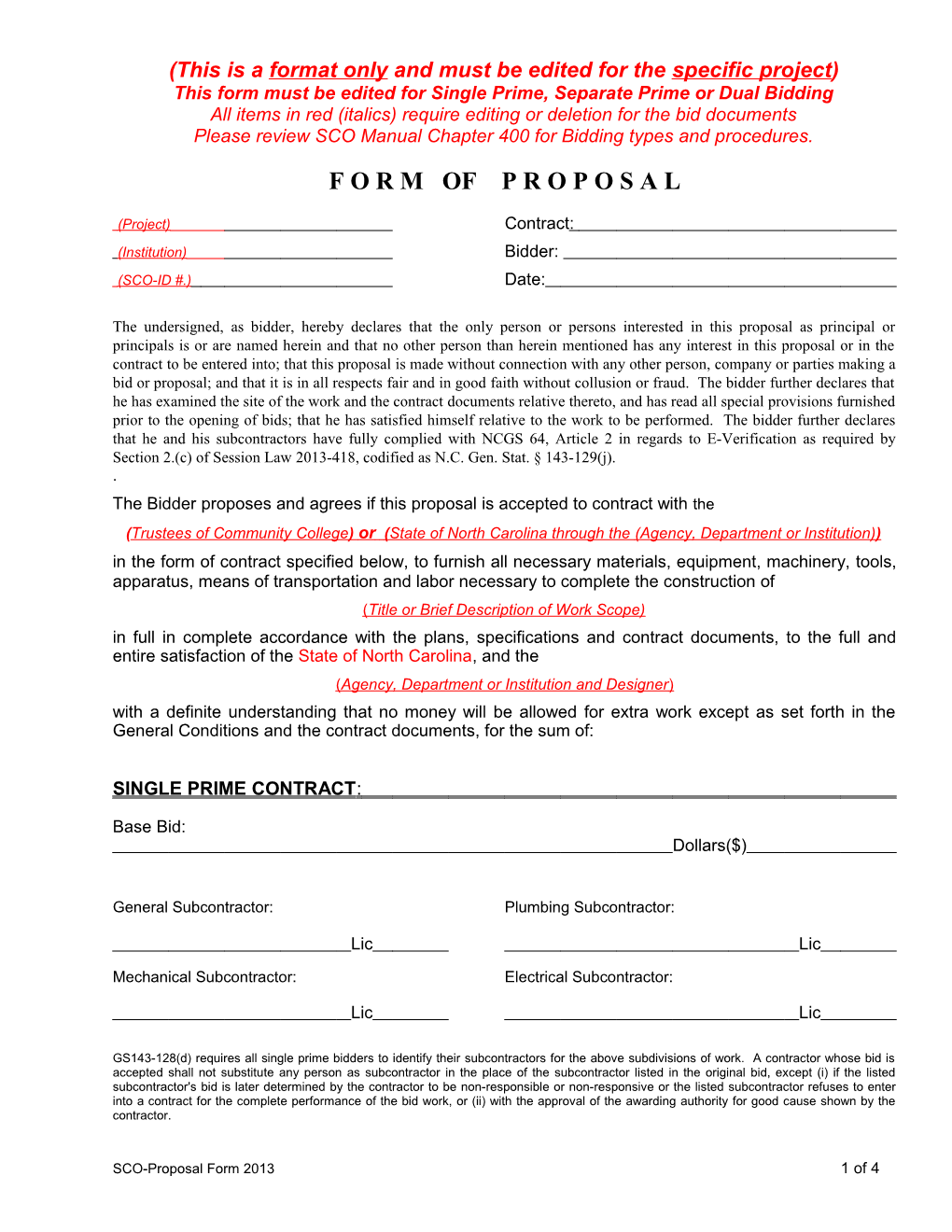 Section 305 Form of Proposal