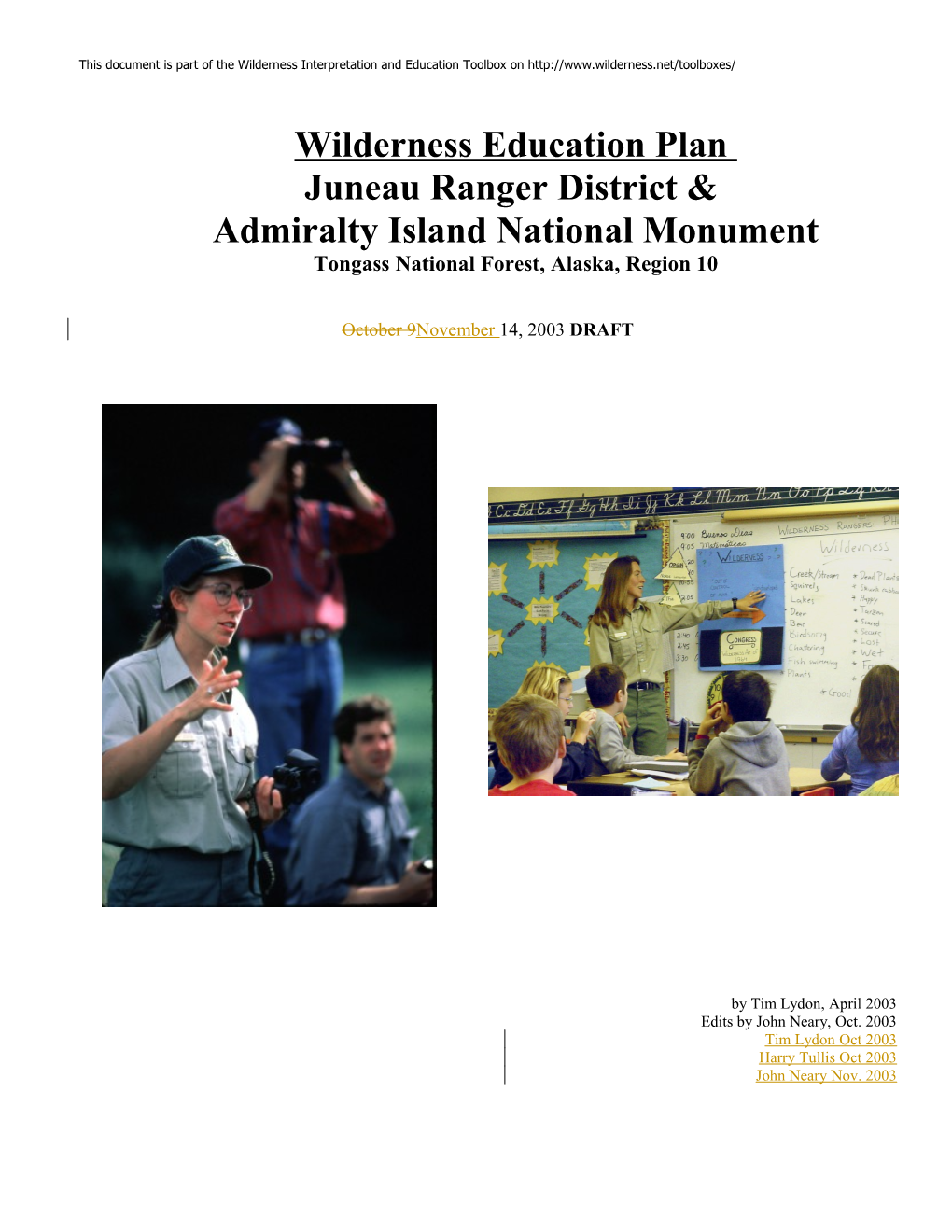Education Plan for Juneau Ranger District & Admiralty Island National Monument