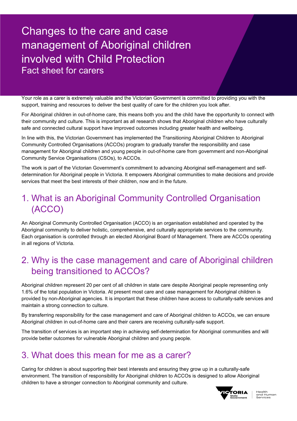 Changes to the Care and Case Management of Aboriginal Children Involved with Child Protection