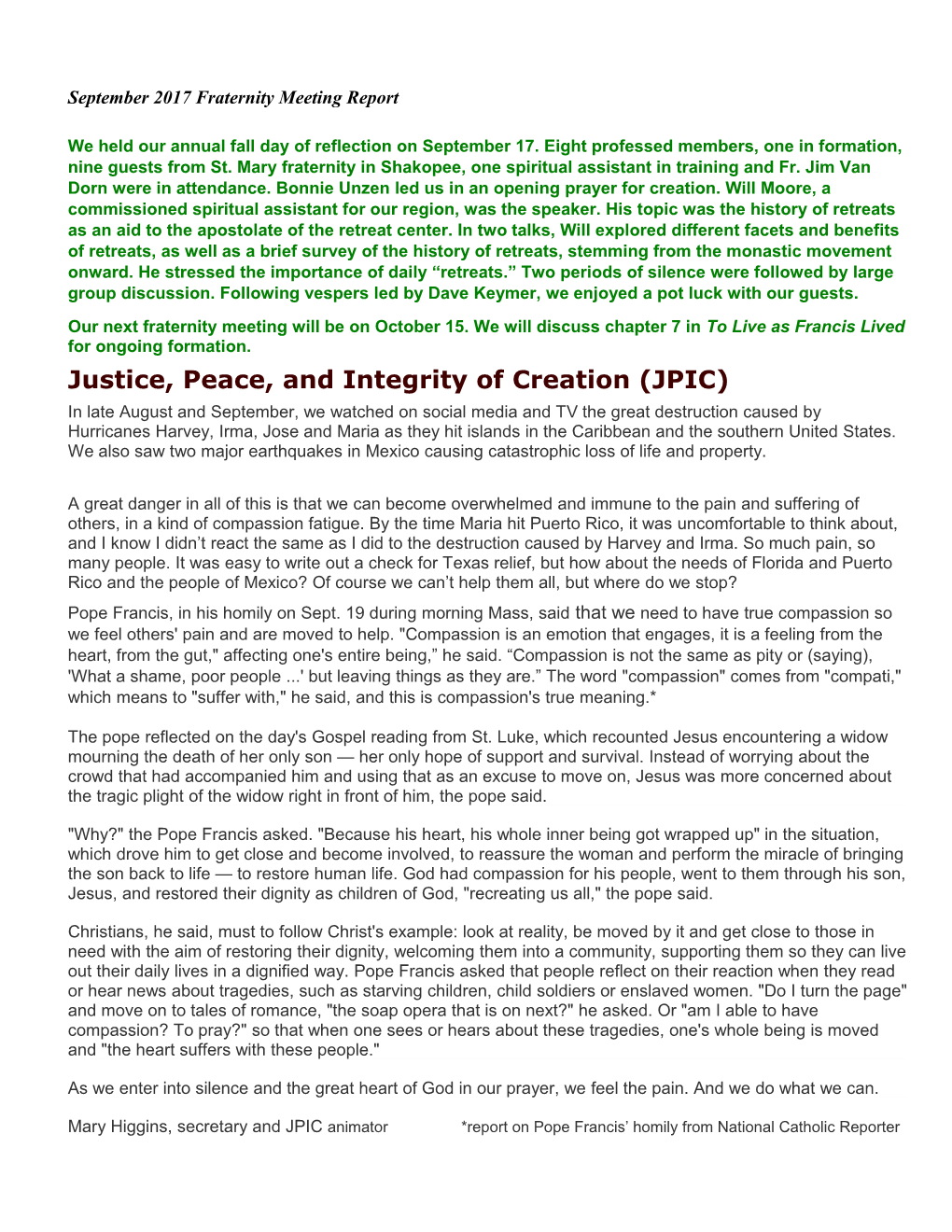Justice, Peace, and Integrity of Creation (JPIC)
