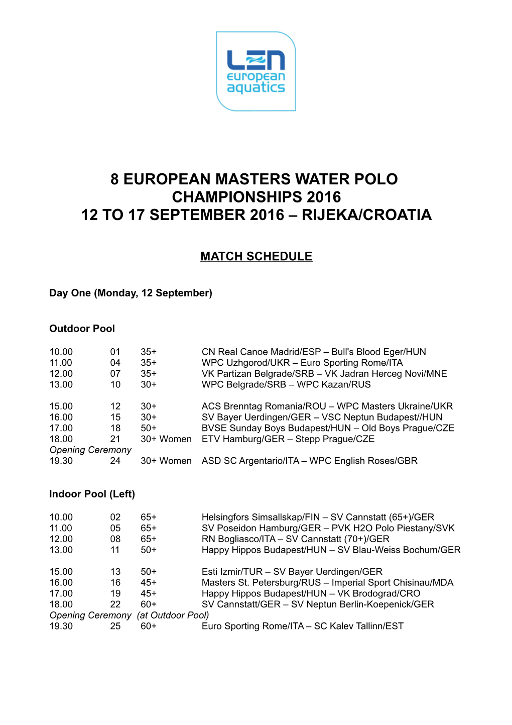 8 European Masters Water Polo