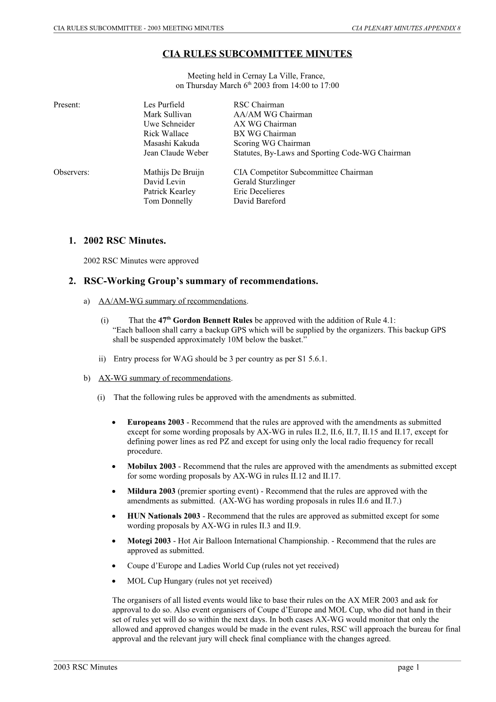 Cia Rules Subcommittee - 2003 Meeting Minutes Cia Plenary Minutes Appendix 8
