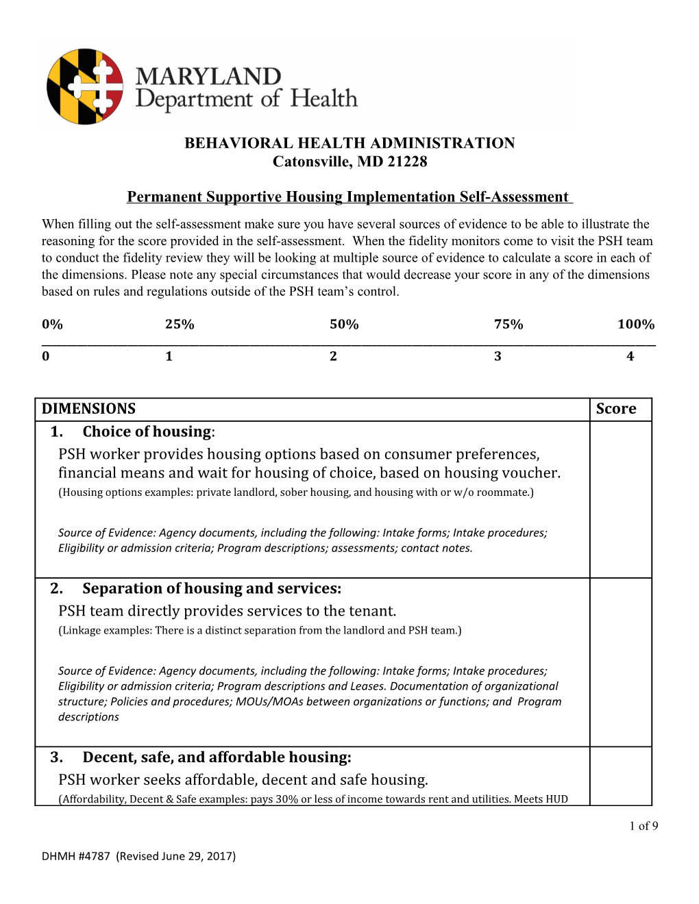 Permanent Supportive Housing Implementation Self-Assessment