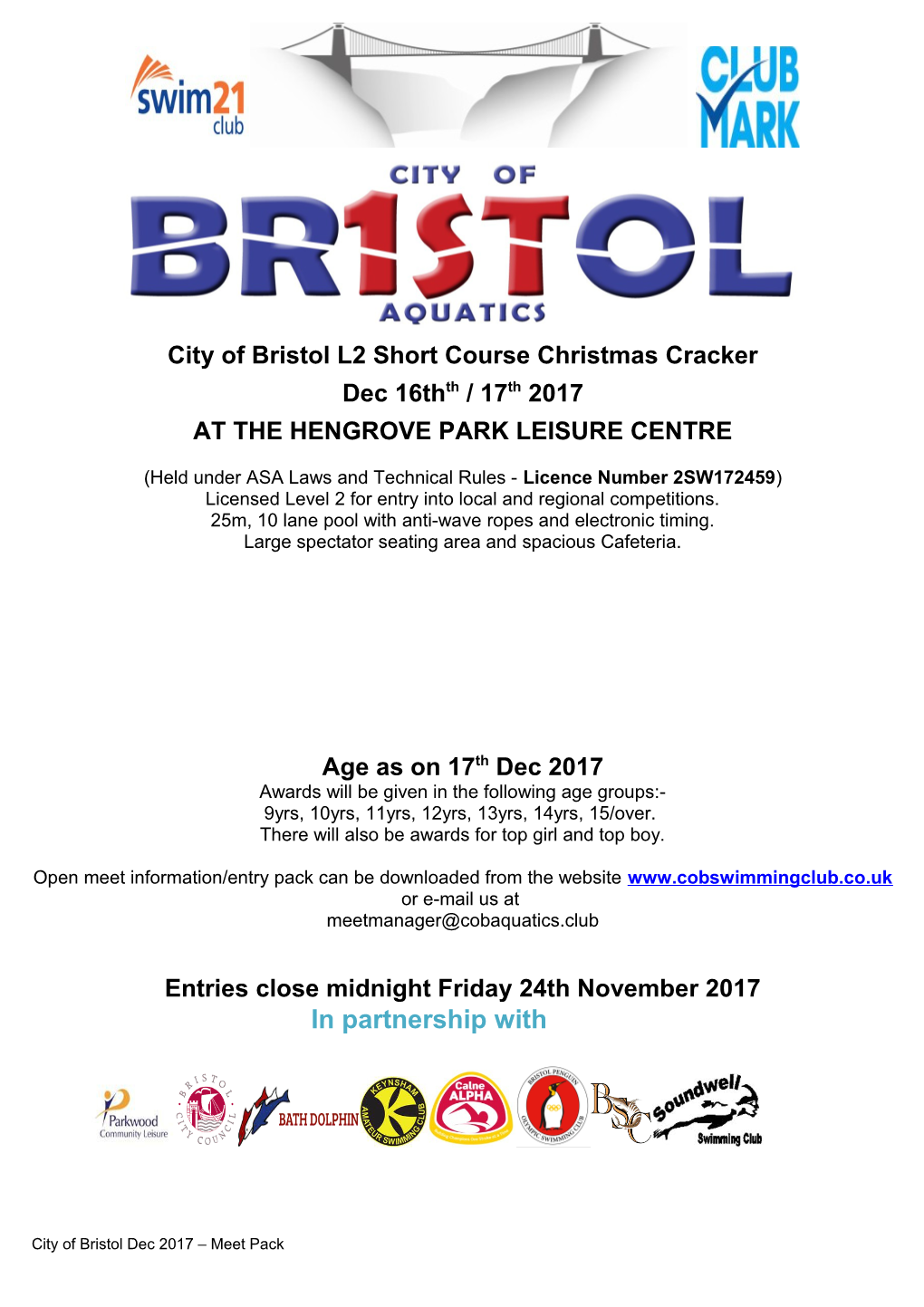 City of Bristol L2short Course Christmas Cracker