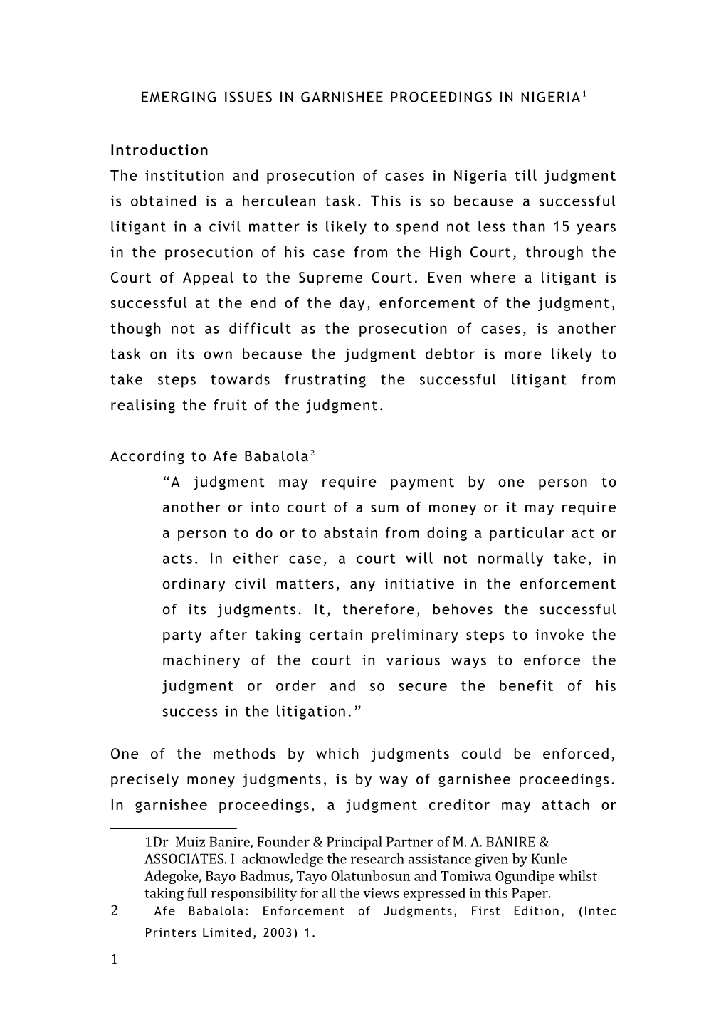 Emerging Issues in Garnishee Proceedings in Nigeria 1