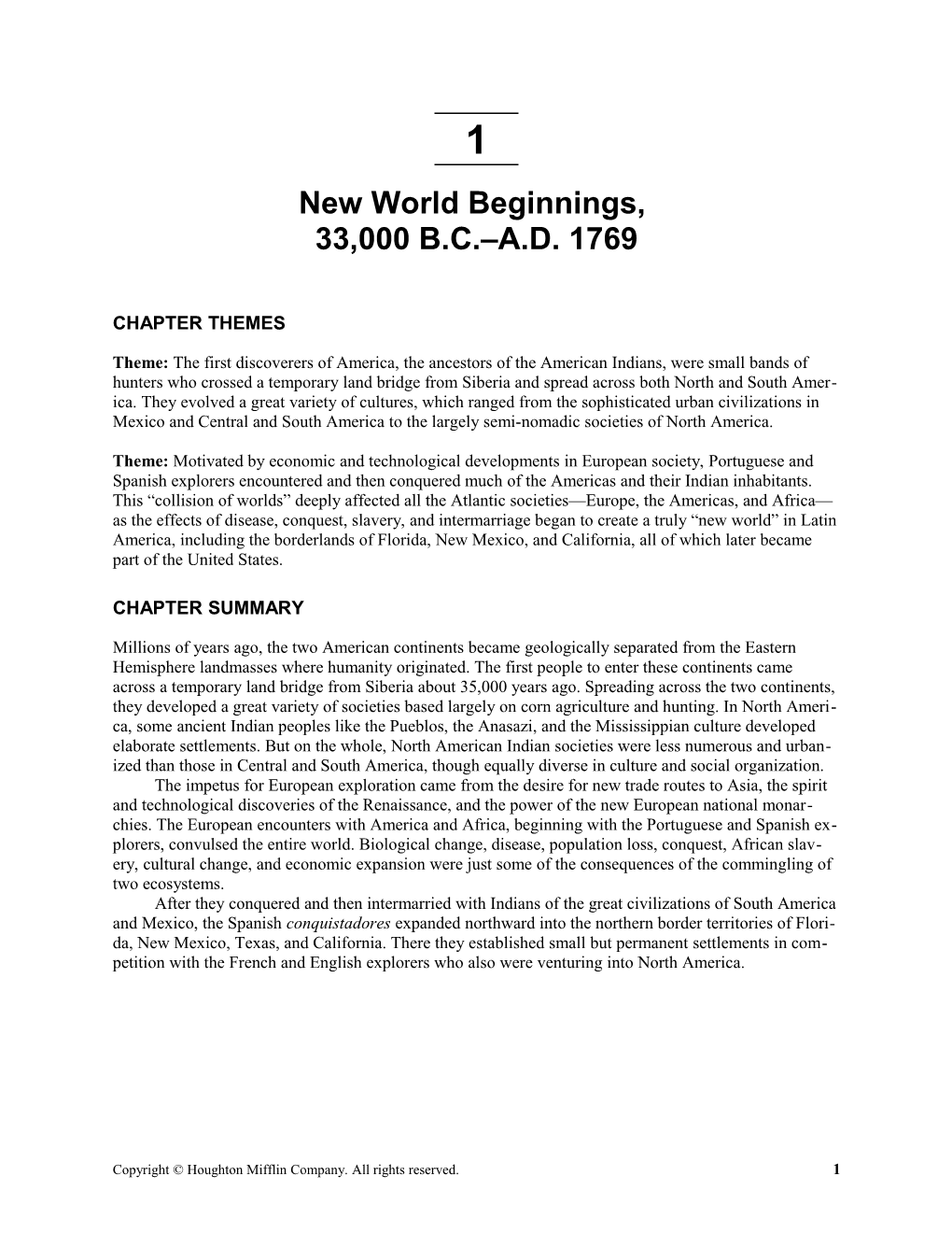 New World Beginnings, 33,000B.C.-A.D. 1769