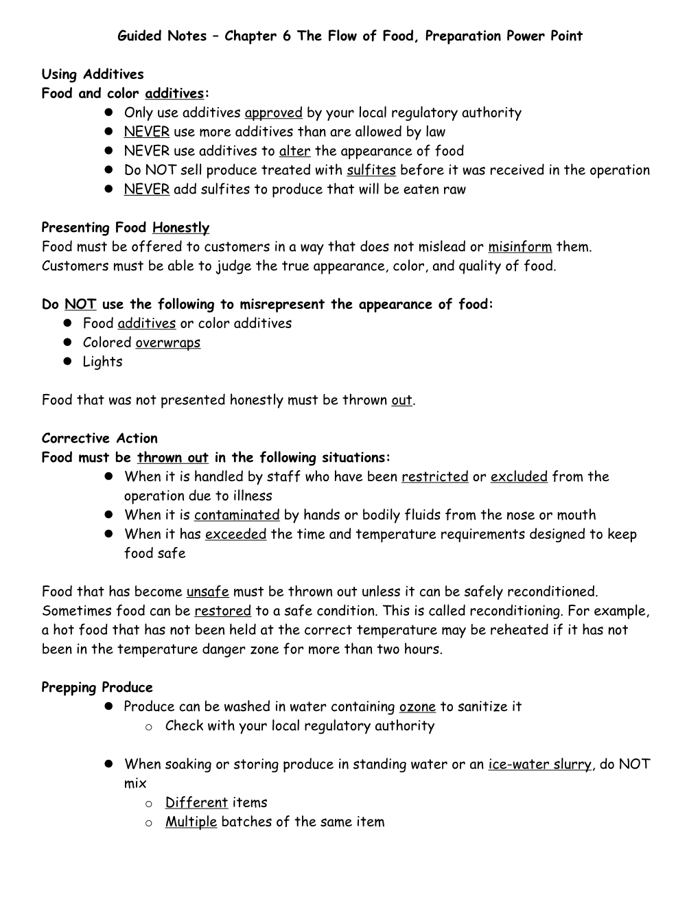 Guided Notes Chapter 5 the Flow of Food, Purchasing, Receiving and Storage Power Point