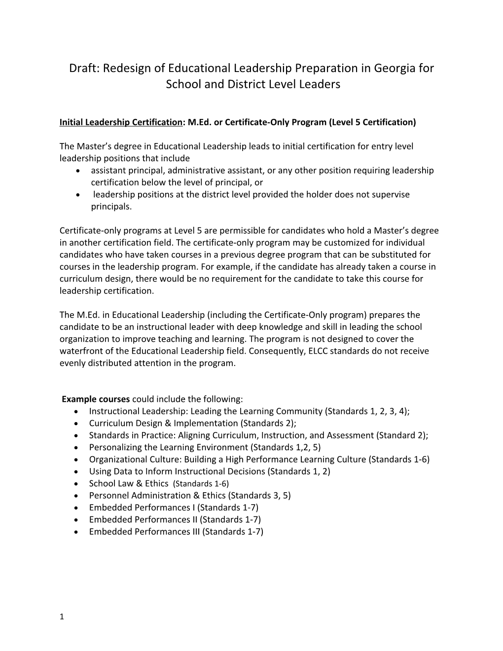 Draft:Redesign of Educational Leadership Preparation in Georgia For