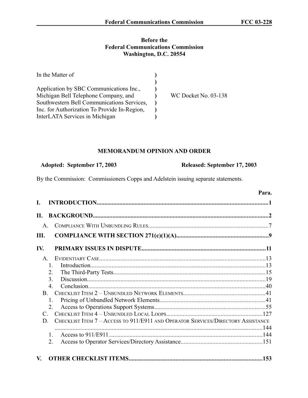 Federal Communications Commissionfcc 03-228