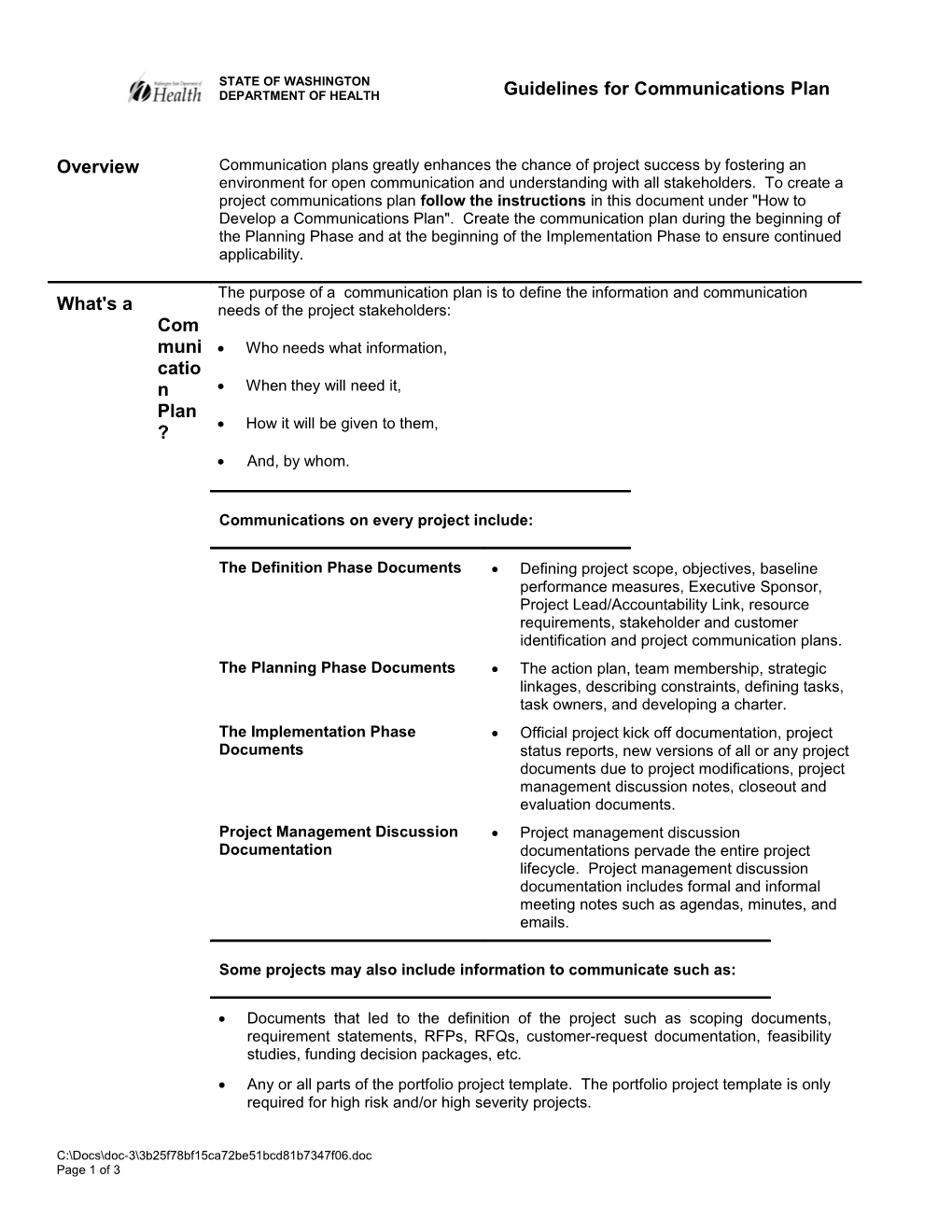 Guidelines for Communications Plan