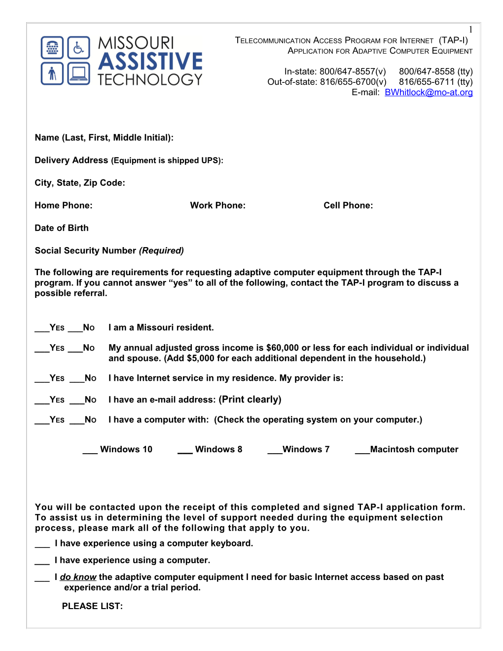 Application for Adaptive Computer Equipment