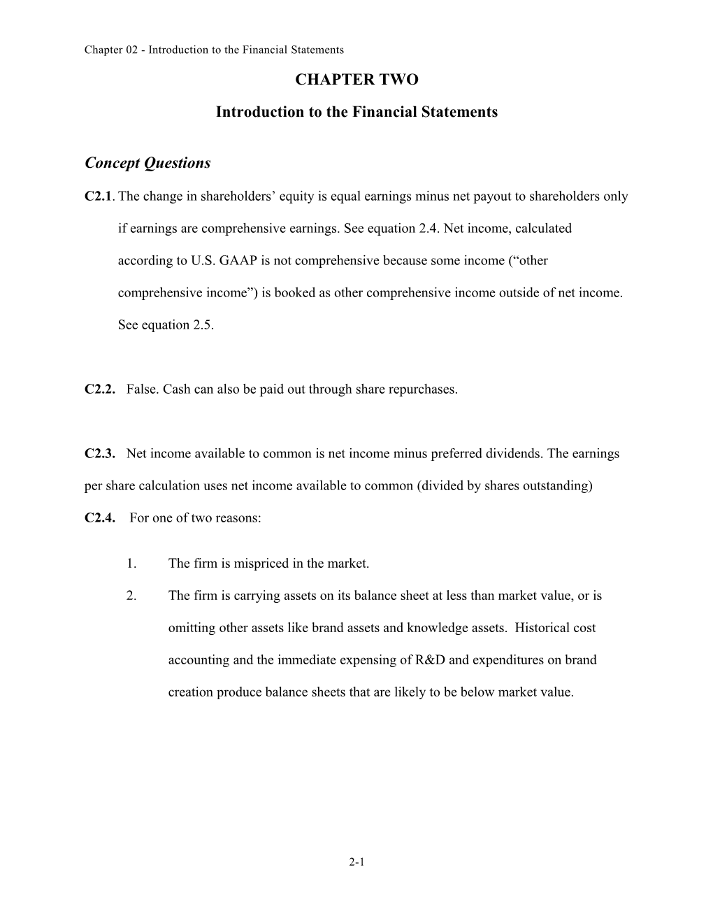 Chapter 02 - Introduction to the Financial Statements
