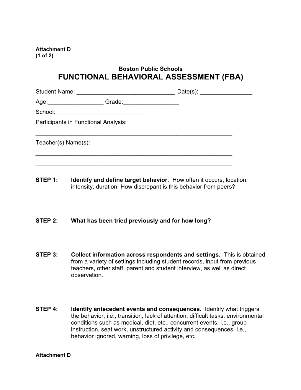 Functional Behavioral Assessment (Fba)