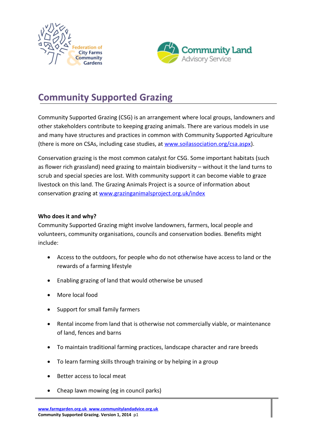 Community Supported Grazing Community Supported Grazing (CSG) Is an Arrangement Where