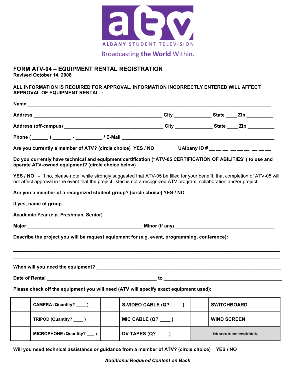 Form Atv-04 Equipment Rental Registration
