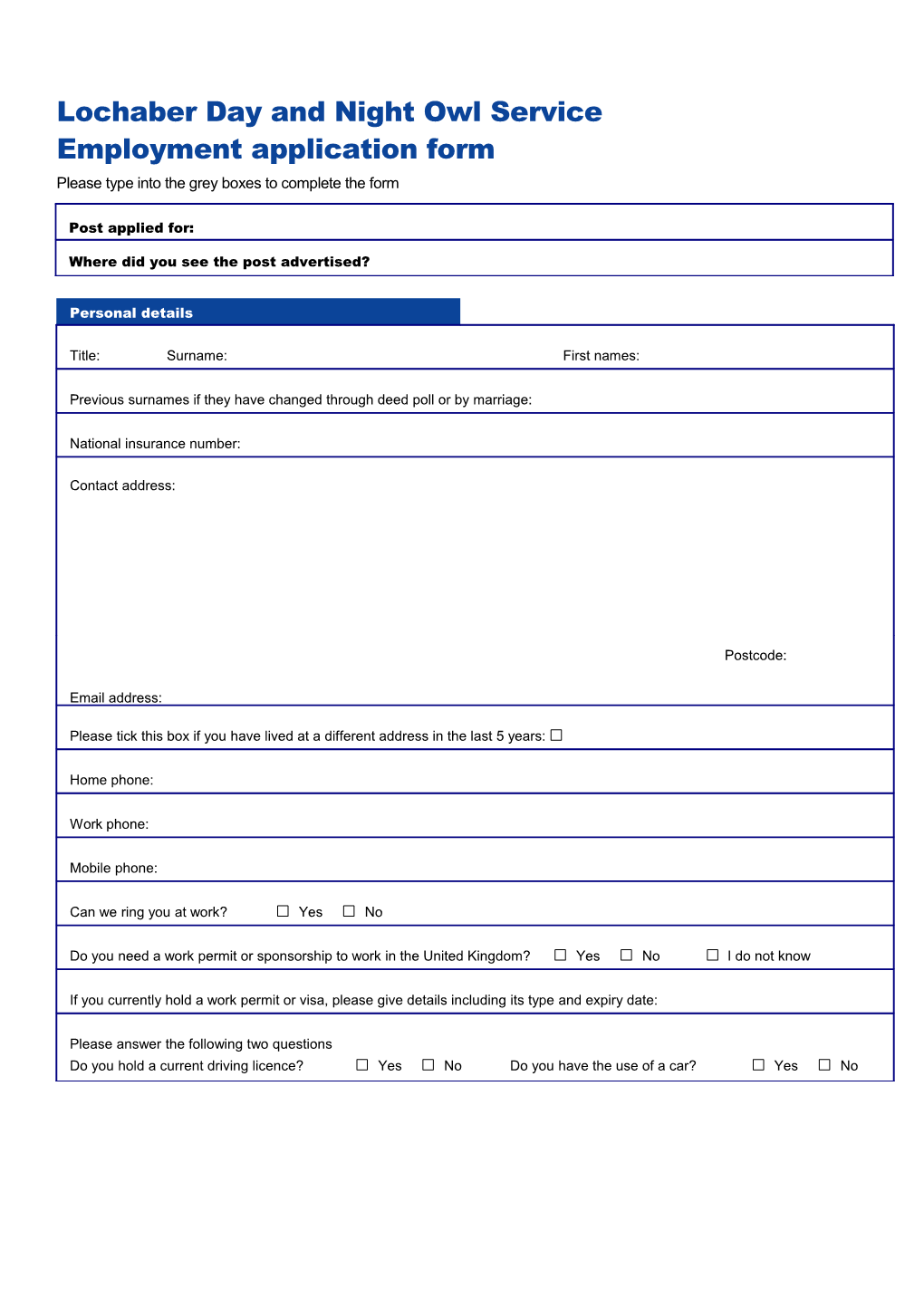 General Employment Application Form & Guidance Notes