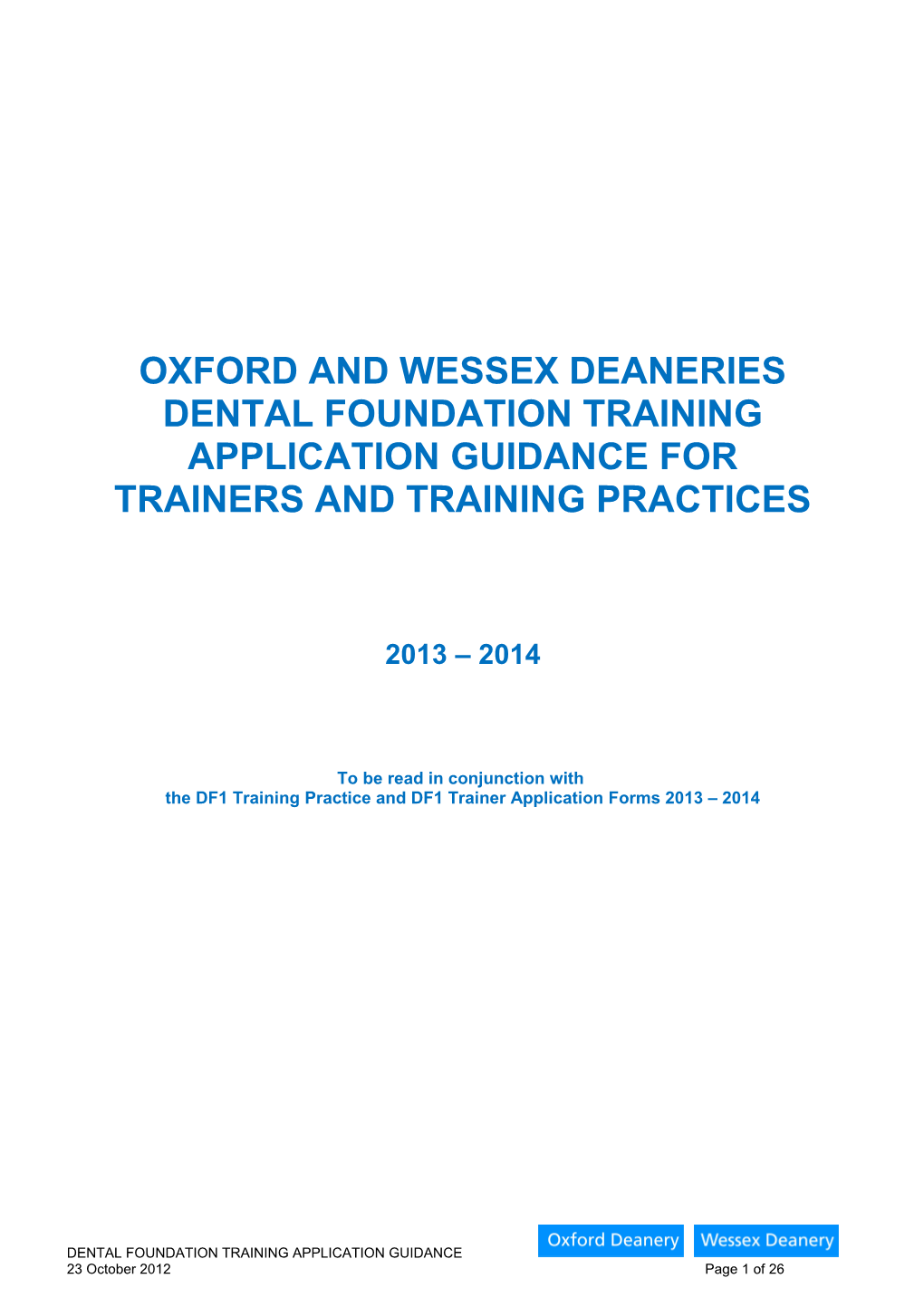 Vocational Training for General Dental Practice in the Oxford Region