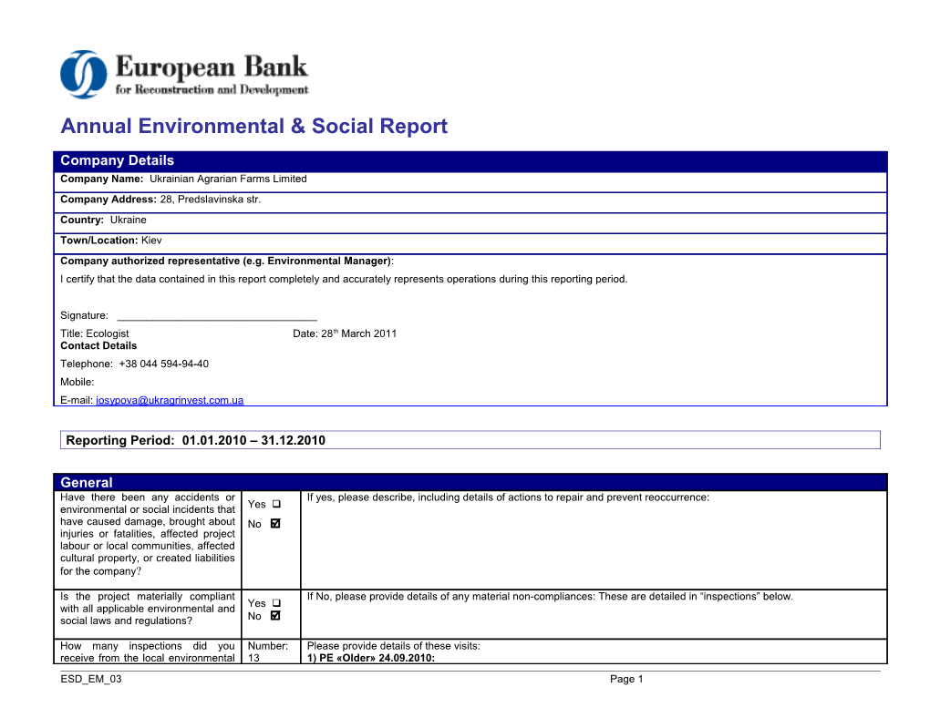 Annual Environmental & Social Report