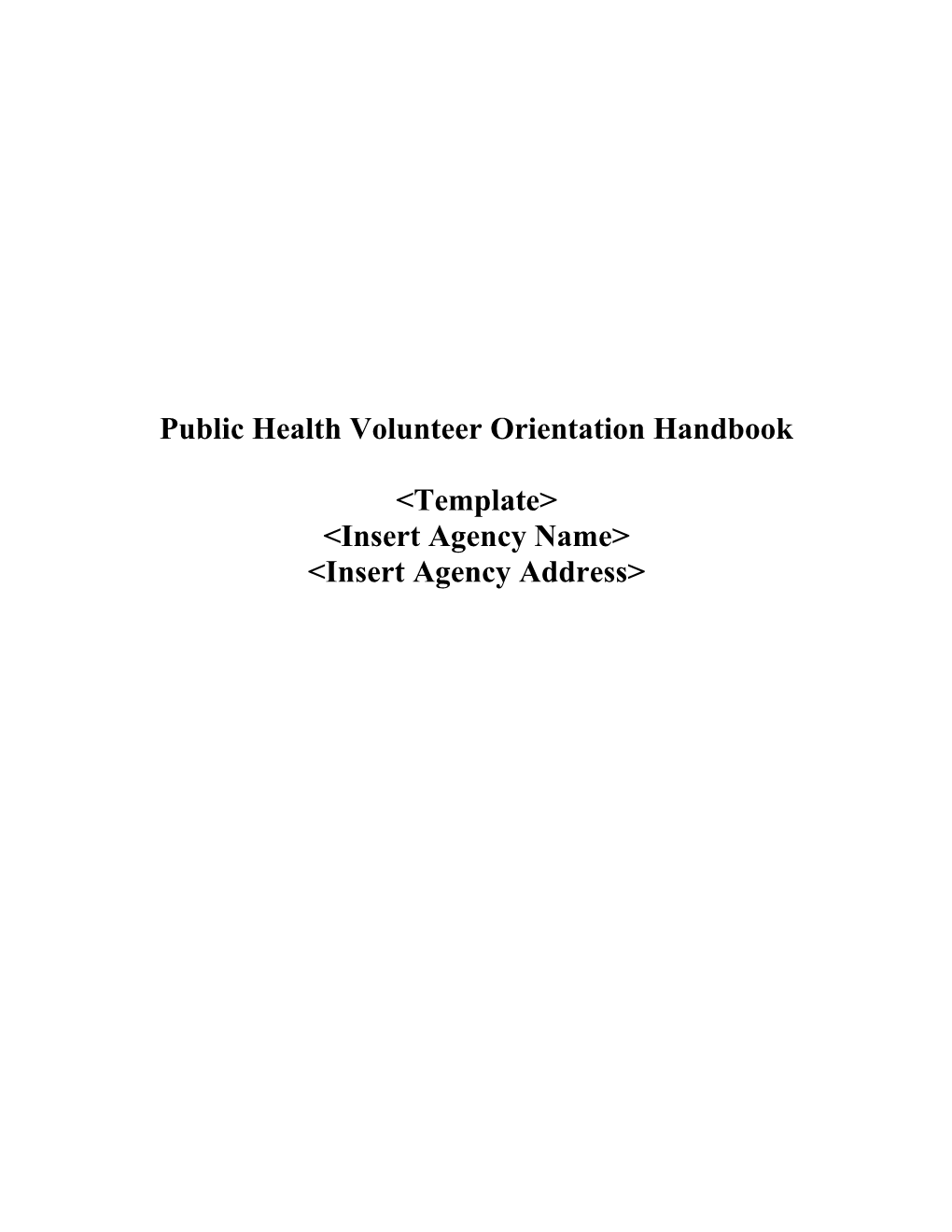 Public Health Volunteer Orientation Handbook