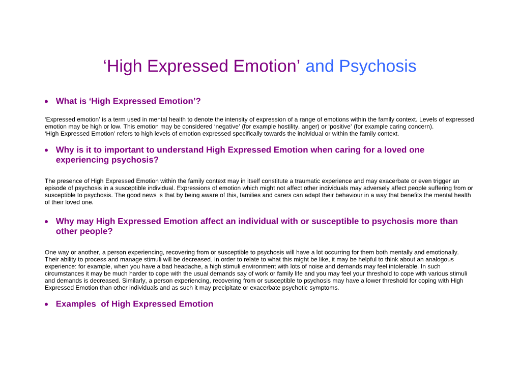 High Expressed Emotion and Psychosis