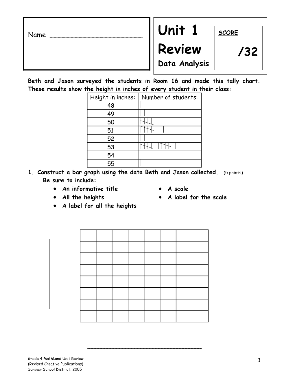 1. Construct a Bar Graph Using the Data Beth and Jason Collected. (5 Points)